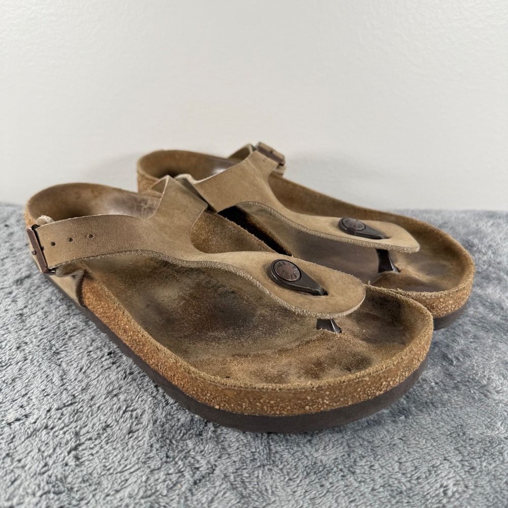 Birkenstock Gizeh Sandal Women 38 Brown Tobacco Nubuck Leather Thong Sandals